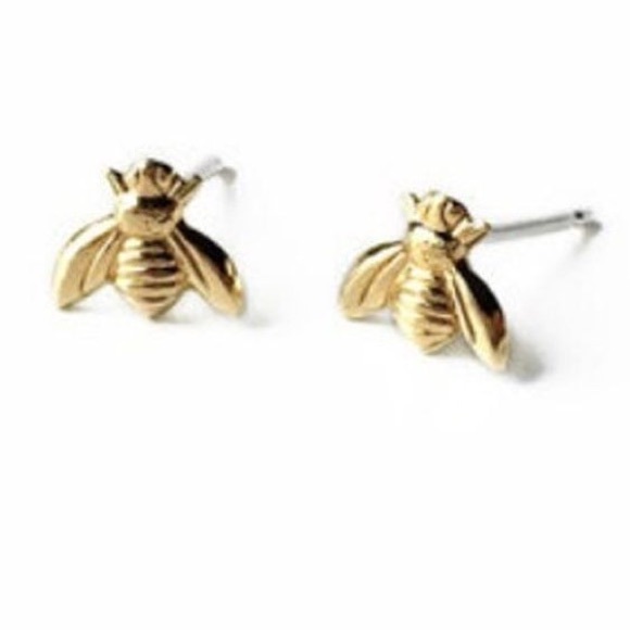 Bee Stud Earrings in Yellow Gold Tone - Picture 2 of 5